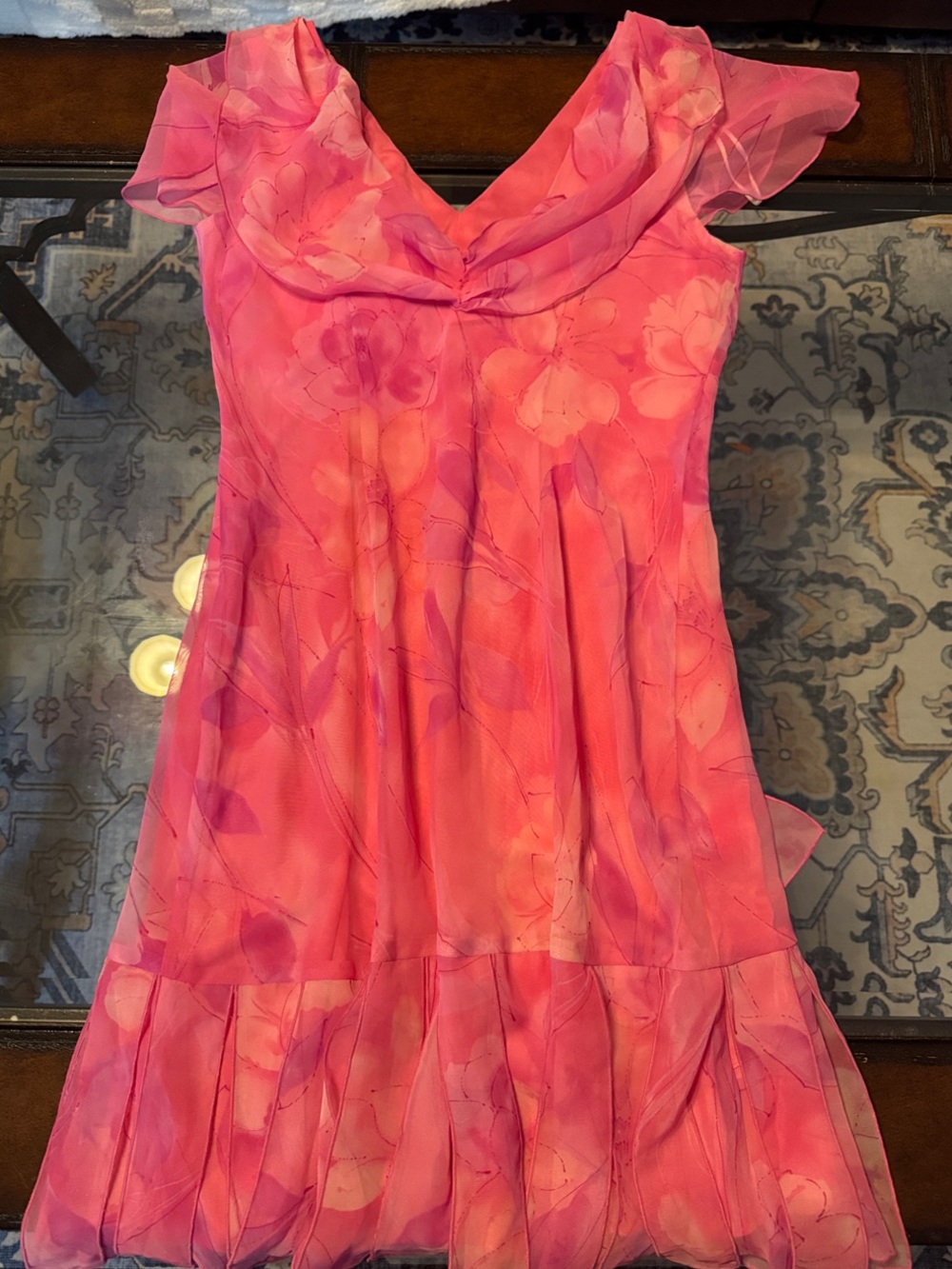 Y2K Componix Pink & Purple Floral V-Neck Ruffle-Hem Dress - Picture 5 of 5